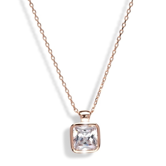 Rosegold CZ Cushion Pendant Necklace - Picture 1 of 1